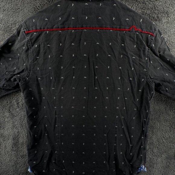 EVISU Genes Dark Gray Medium Long Sleeve Button Up Shirt AOP Logo Print Cotton - Picture 13 of 14